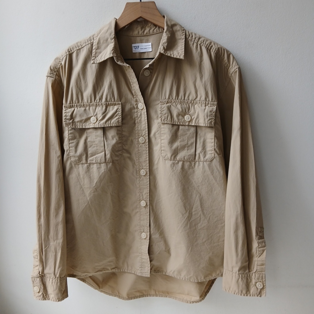 Gap Button Front Camp Shirt Tan Women's Small